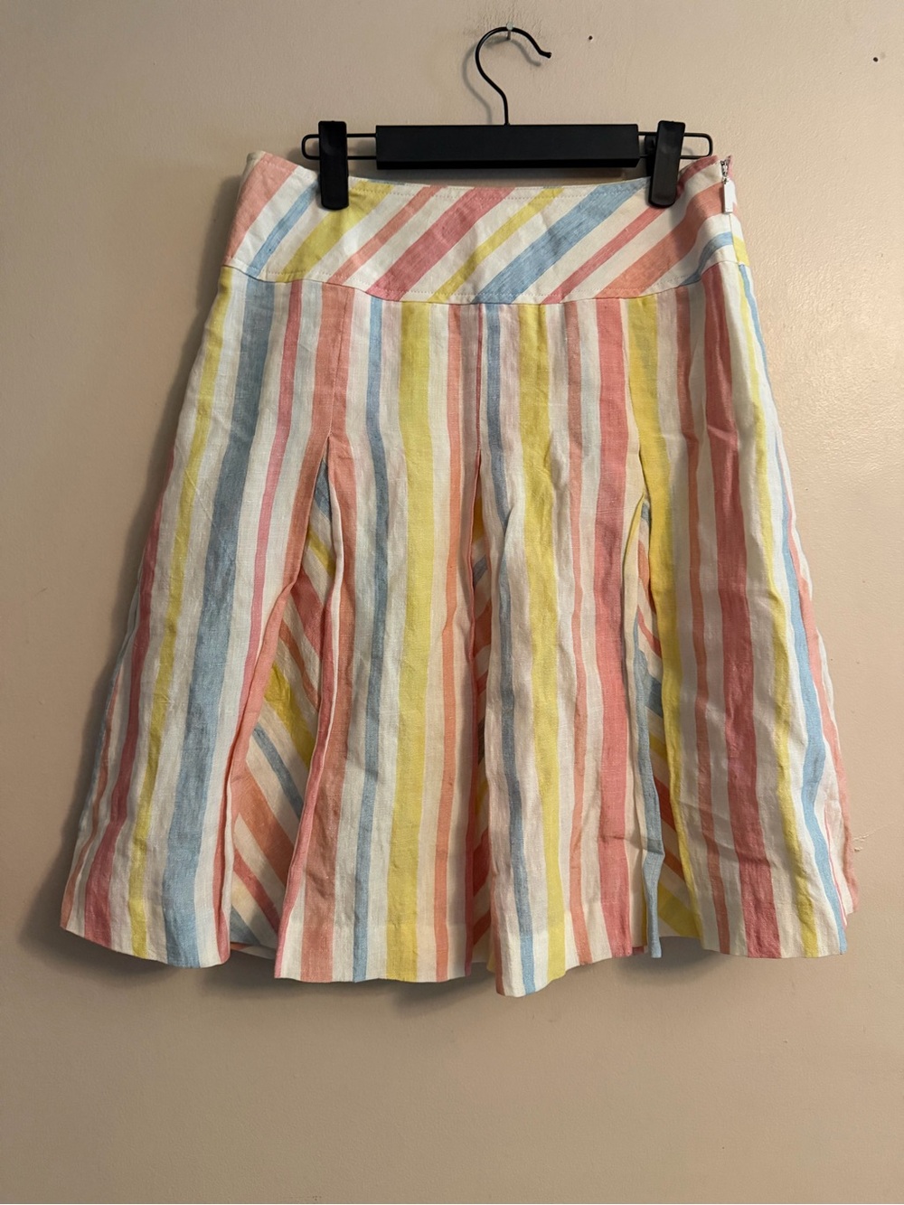 Faconnable Pastel Stripe A-Line Skirt in Pink, Yellow & Blue